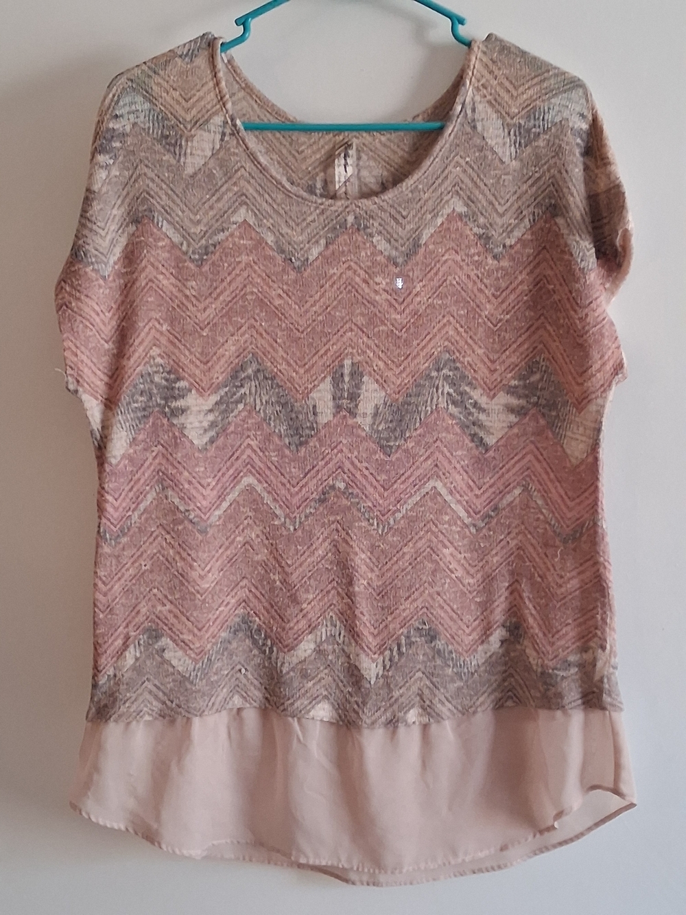 Women's Pink Chevron Knit Top with Chiffon Hem